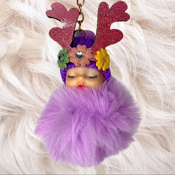 SLEEPY BABY BIG POMPON IN PURPLE CHARM KEYCHAIN - Picture 1 of 4
